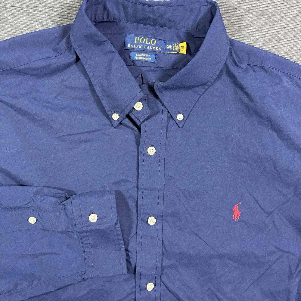 Polo Ralph Lauren Slim Fit Performance Mens 2XL Navy Blue Button Down